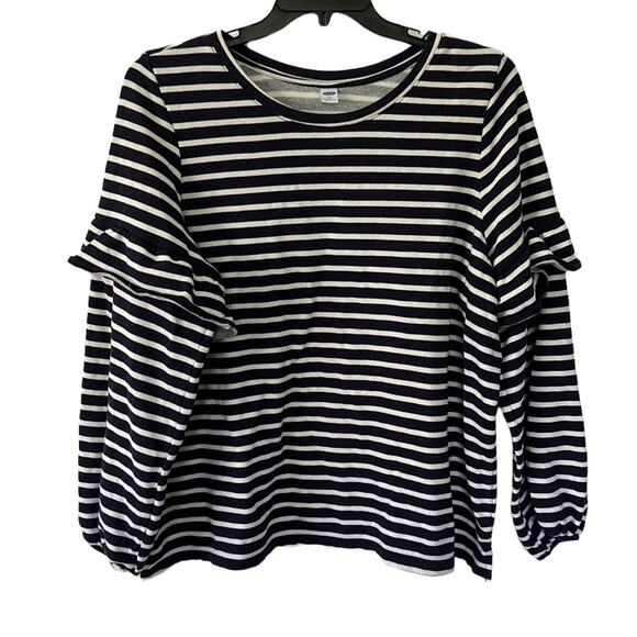 Old Navy Sweaters - Old Navy XXL Navy & White Striped Ruffled Long Sleeve Sweater